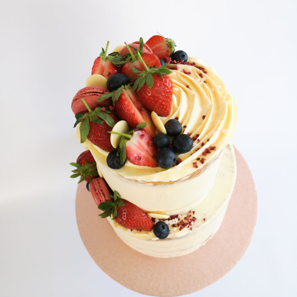 Semi naked fresh fruit birthday celebration cake Isle of Man